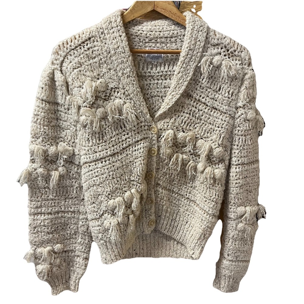Vintage 80's Chunky Shaggy Cropped Cardigan Sweater Answers by Riddles Sz S